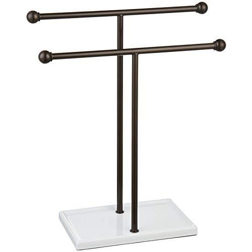 AmazonBasics Double-T Hand Towel Holder and Accessories Jewelry Stand, Bronze/White