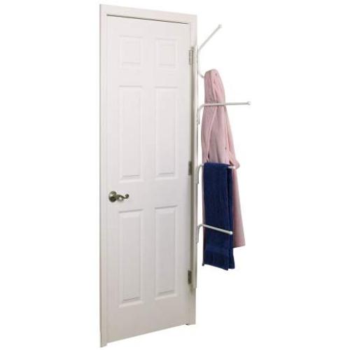 Household Essentials H12101 Hinge It Clutterbuster Towel Bars and Hook Valet | 3 Towel Bars and Hook ALL-IN-ONE | White