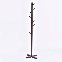 Bedroom Floor Solid Wooden Coat Rack Door Clothes Hanger Living Room Vertical Wooden Clothes Rack (Color : Walnut Color)