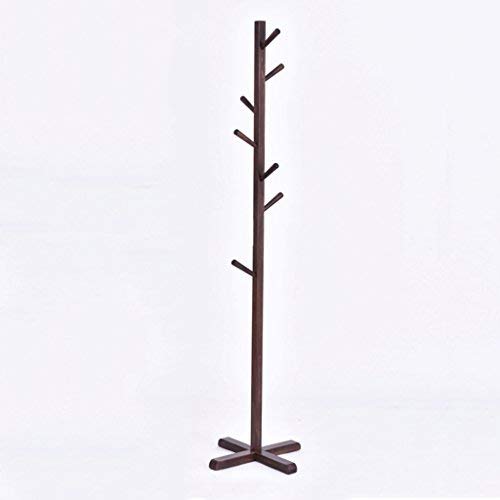 Bedroom Floor Solid Wooden Coat Rack Door Clothes Hanger Living Room Vertical Wooden Clothes Rack (Color : Walnut Color)