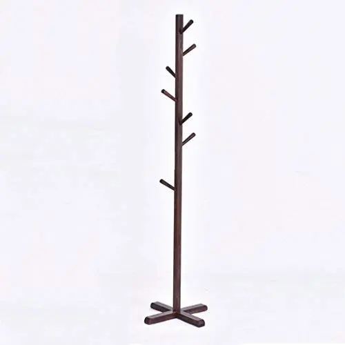 Bedroom Floor Solid Wooden Coat Rack Door Clothes Hanger Living Room Vertical Wooden Clothes Rack (Color : Walnut Color)
