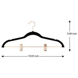 OnCloud-7 Black Velvet Hangers with Clips 20 Pack, Non Slip Pants and Skirt Hangers with Rose Gold Hooks