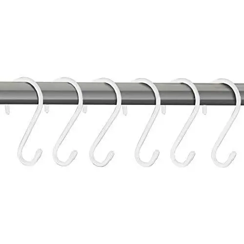 Smart Design Premium S-Hooks w/ Rubber Gripped Finish - Steel Metal Frame - Rust Resistant Finish - Hanging Kitchen, Closet, & Storage Items - Home (3.125 x 5.75 Inch) [White] (6-Pack)