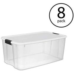 STERILITE 19909804 116 Quart/110 Liter Ultra Latch Box, Clear with a White Lid and Black Latches (116 Quart, 8-Containers)