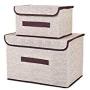 huilong Two-Piece Fashion Spinning Cotton Storage Boxes Folding Storage Boxes Two-Piece Clothing Storage Boxes (Beige White Set of 2)