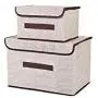 huilong Two-Piece Fashion Spinning Cotton Storage Boxes Folding Storage Boxes Two-Piece Clothing Storage Boxes (Beige White Set of 2)