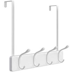 SONGMICS Over-The-Door Hook Rack, Wall-Mounted Coat Rack, Door Clothes Hanger with 4 Metal Hooks, for Living Room, Cloakroom, Bathroom, White ULHR24WT