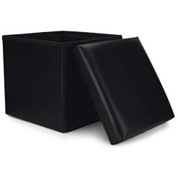 WoneNice Small Faux Leather Folding Storage Ottoman, Versatile Space-Saving Storage Toy Boxes with Memory Foam Seat, Max Load 100 kg, 12 x 12 x 12 Inch (Black)