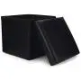 WoneNice Small Faux Leather Folding Storage Ottoman, Versatile Space-Saving Storage Toy Boxes with Memory Foam Seat, Max Load 100 kg, 12 x 12 x 12 Inch (Black)