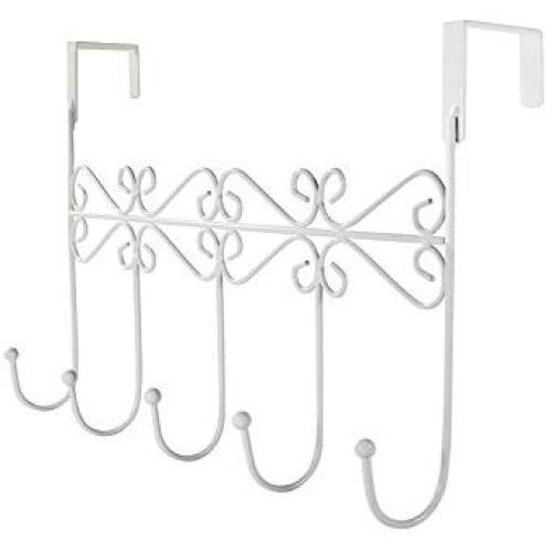 Dingang Over Door Rack Hook Hanger,White Metal 5 Hook Metal Hanger for Hanging Clothes, Coat, Hat Belt