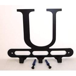 Capital Letter U Monogram Wall Hook Hanger. Satin Black. Solid Steel. Screws Included.