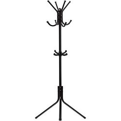 Free-Standing Coat Rack Metal Stand - Hall Tree Entry-Way Furniture Best for Hanging Up Jacket, Purse, Hand-Bag, Cloth, Hat, Winter Scarf Holder - Home or Office Floor Hanger 12-Hooks Organizer, Black