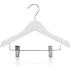 HANGERWORLD 24 White Wooden 11.8inch Kids Notched Coat Clothes Garment Hangers Non Slip Adjustable Clips