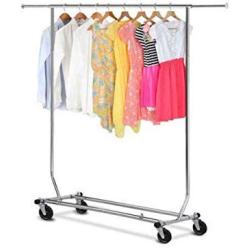 Cypress Shop Clothing Rack Single Rail Rolling Garment Rack Collapsible Clothes Hangers Clothing Garment Rail Rack Bar Adjustable Heavy Duty Collapsible Clothes Hanger Laundry Dryer Trolley Cart