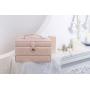 Vlando Mirrored 3 Layers Jewelry Boxes Organizer with Handle, One-Handed High Capacity Soft PU Leather Wooden Decorative Jewelry Storage Case for Bracelets, Earrings, Rings, Necklaces, Brooches (Pink)