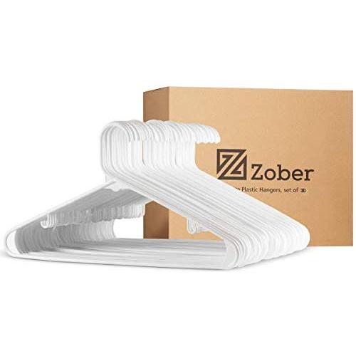 Premium Quality White Plastic Hangers (Pack of 30) Plastic Tubular Clothes Hangers with Notches, Heavy Duty Durable Ultra Thin Space Saving Pants Hangers, Standard Everyday Use Suit / Coat Hangers