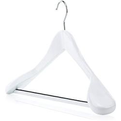 HANGERWORLD 5 White 17.7inch Wooden Coat Clothes Garment Non Slip Pants Bar Hangers Broad Shoulder Support