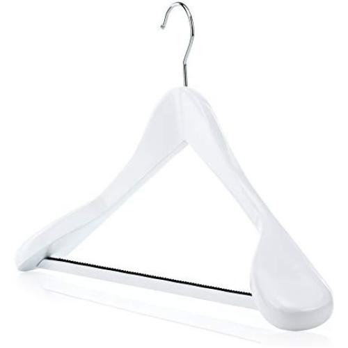 HANGERWORLD 5 White 17.7inch Wooden Coat Clothes Garment Non Slip Pants Bar Hangers Broad Shoulder Support