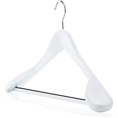 HANGERWORLD 5 White 17.7inch Wooden Coat Clothes Garment Non Slip Pants Bar Hangers Broad Shoulder Support