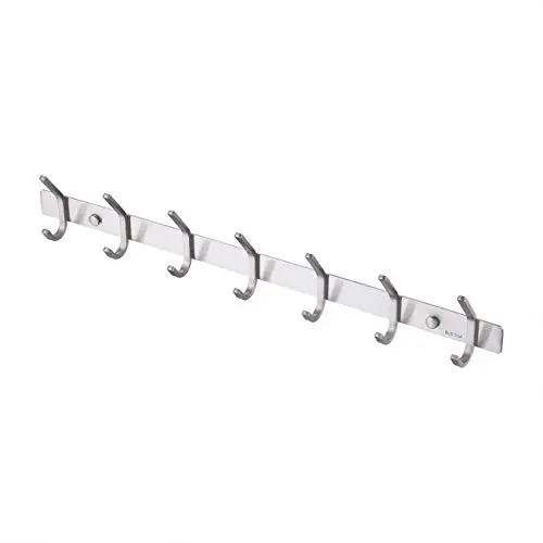 KES SUS 304 Stainless Steel Towel/Coat Hook Rack Rail Shelf with 7 Hooks Robe Hanger Bathroom Storage Organizer Wall Mount, Brushed Finish, AH203H7-2