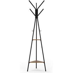 Homfa Coat Rack Stand 71 inch with 9 Hooks and 2-Tier Storage Shelves, Free Standing Industrial Hall Tree Clothes Hanger for Hat, Bag, Accent Metal Frame Vintage