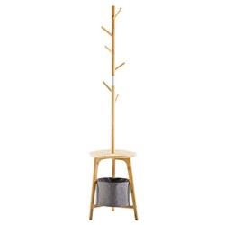 COAT RACK Solid Wood Tree Hook with Stool and Storage Boxes Clothes Hanger