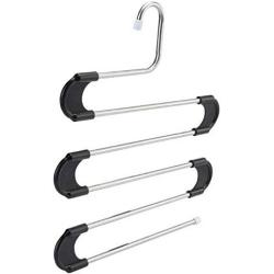 5pcs Random Color Clothes Hanger S Type 5 Layer Pants Clothing Hanging Rack Stainless Steel Space Saving Closet Towel Storage Rack Shelf