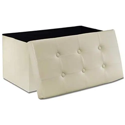 WoneNice 30 Inches Faux Leather Folding Storage Ottoman Bench, Ottoman Toy Chest Folding Storage Box, Hold Up to 300 LB (Beige) WoneNice 30 Inches Faux Leather Folding Storage Ottoman Bench, Ottoman Toy Chest Folding Storage Box, Hold Up to 300 LB (Beige)