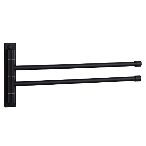 GERZ Bathroom Swing Arm Towel Bars 2-Arm Wall Mount Stainless Steel Bath Towel Rack Hanger Towel Holder Organizer Matte Black