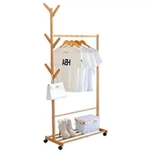 ZWJ-Coat Rack Coat Rack Bamboo Branch Mobile Storage Rack Floor Simple Creative Living Room Hanger Clothes Rack Bedroom (Size : 80x38x176cm)
