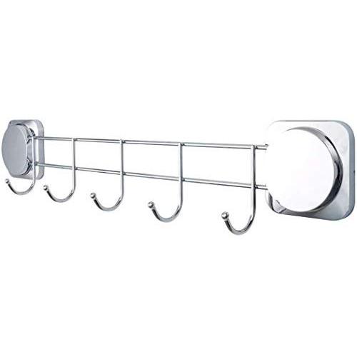 Ezprotekt Self-Adhesive Hook Rack Wall Mounted Coat Rack Stainless Steel Coat Hanger Hat Clothes Robe Towels Bags Pots Hooks for Bedroom Bathroom Kitchen (5 Hooks)