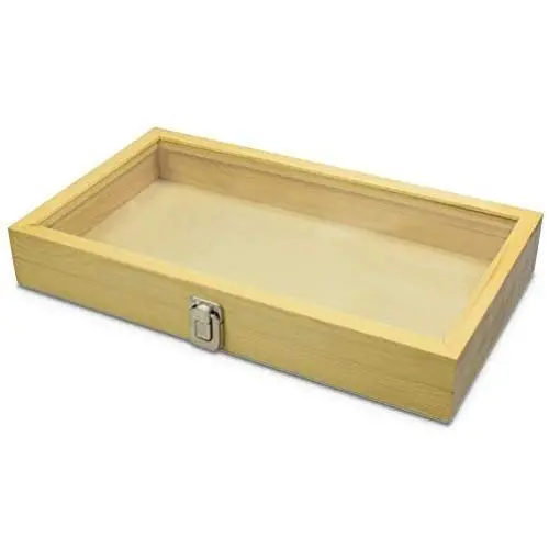 Mooca Natural Wood Glass Top Jewelry Display Case Accessories Storage Boxes with Metal Clasp, Wooden Jewelry Tray for Collectibles, Home Organization, Natural Wood Color Mooca Natural Wood Glass Top Jewelry Display Case Accessories Storage Boxes with Metal Clasp, Wooden Jewelry Tray for Collectibles, Home Organization, Natural Wood Color