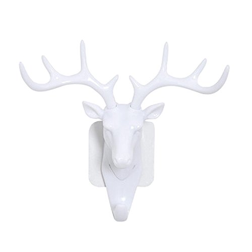 Hot Sale!DEESEE(TM)????????Deer head Self Adhesive Wall Door Hook Hanger Bag Keys Sticky Holder (White)