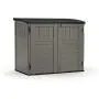 Suncast 4 x 2 Horizontal Storage Shed - Natural Wood-Like Outdoor Storage for Trash Cans and Yard Tools - All-Weather Resin Material, Hinged Lid Design and Reinforced Floor - Stoney