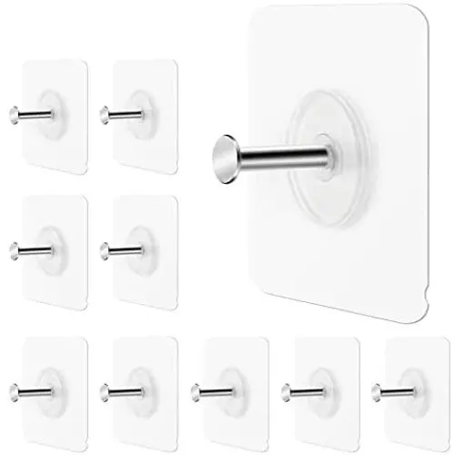 GINMINO Wall Hooks 13.5lbs(Max) Transparent Reusable Adhesive Hooks,Waterproof and Oilproof, Bathroom Kitchen Wall Hooks Heavy Duty 10 Pack GINMINO Wall Hooks 13.5lbs(Max) Transparent Reusable Adhesive Hooks,Waterproof and Oilproof, Bathroom Kitchen Wall Hooks Heavy Duty 10 Pack