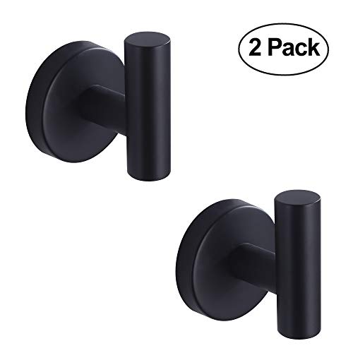 Nolimas Towel Coat Hook Matte Black SUS304 Stainless Steel Bathroom Clothes Cabinet Closet Sponges Robe Hook Wall Mounted Round Kitchen Heavy Duty Door Hanger 2 Packs