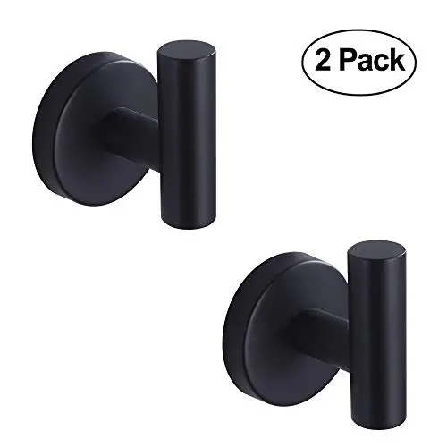 Nolimas Towel Coat Hook Matte Black SUS304 Stainless Steel Bathroom Clothes Cabinet Closet Sponges Robe Hook Wall Mounted Round Kitchen Heavy Duty Door Hanger 2 Packs
