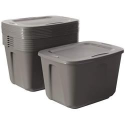 Homz Plastic Storage Tote Boxes with Lid, 18 Gallon, Cool Grey, Stackable, 8-Pack