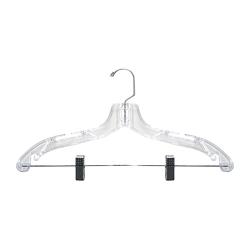 NAHANCO 500RCHU Traditional Clear Plastic Suit Hanger with Notches and Small Hooks for Delicate Straps and Clips, Home Use, 17" (Pack of 25)