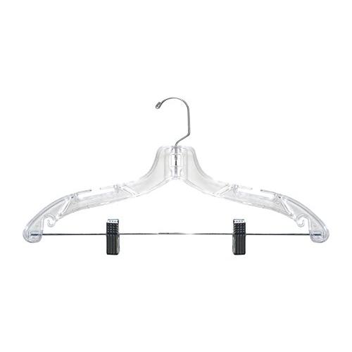 NAHANCO 500RCHU Traditional Clear Plastic Suit Hanger with Notches and Small Hooks for Delicate Straps and Clips, Home Use, 17" (Pack of 25)