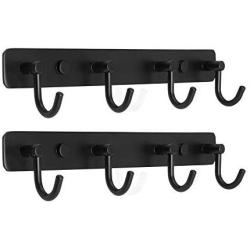 WEBI Wall Mounted Coat Rack,4 Coat Hooks for Hanging,Coat Hanger Wall Mount,Hook Rack for Jacket,Backpack,Clothes,Black,2 Packs