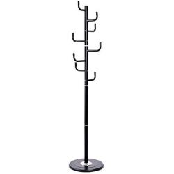 AyaMastro Black 69" H Coat Tree Rack Hat Standing Cloth Hanger w/ 8 Hook & Round Steel Base with Ebook