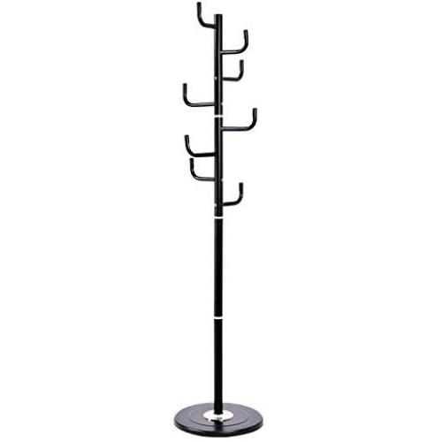 AyaMastro Black 69" H Coat Tree Rack Hat Standing Cloth Hanger w/ 8 Hook & Round Steel Base with Ebook