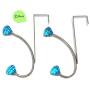 Les Saisons Decor Decorative Over The Door Hook Hanger, 2 Hooks with Blue Diamond Shape Acrylic Knobs. Storage Organizer Rack for Hanging Clothes, Coats, Bags, Hats, Towels Robes, 2 Pack, Chrome