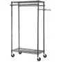 Type A Heavy-Duty Garment Rack | Portable Clothes Rack on Wheels and Shelves | Adjustable Double Hanging Rods | Metal, Black