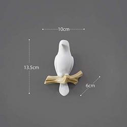 JDSHSO Wall Mounted Home Living Room Decor Hanger Resin Bird Statue Key Holder Coat Clothes Towel Hooks Racks Animal Sculpture (White,A Bird)