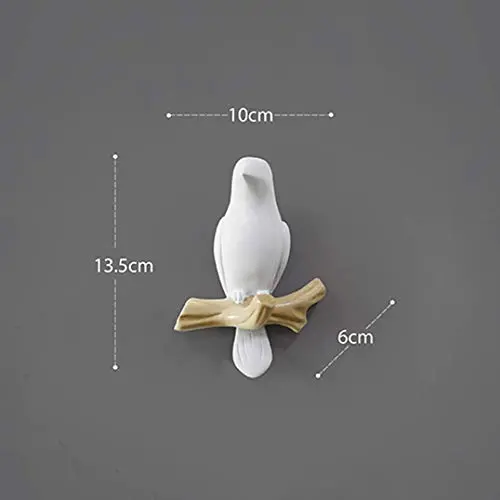 JDSHSO Wall Mounted Home Living Room Decor Hanger Resin Bird Statue Key Holder Coat Clothes Towel Hooks Racks Animal Sculpture (White,A Bird)