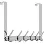 SKOLOO Over The Door Hook Rack, Stainless Steel Over Door Hook - 6 Coats Hooks, Back of Door Hook Over Door Hangers for Hanging Clothes, Coat, Towel, Robes, Purse, Silver