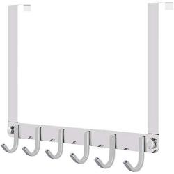 WEBI Over The Door Hook Rack,Over The Door Towel Rack with 6 Hooks for Hanging,Door Hanger Towel Hanger Over Door Coat Rack for Clothes,Bathroom,Chromed