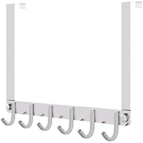 WEBI Over The Door Hook Rack,Over The Door Towel Rack with 6 Hooks for Hanging,Door Hanger Towel Hanger Over Door Coat Rack for Clothes,Bathroom,Chromed
